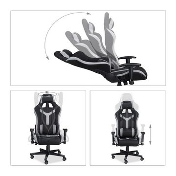 relaxdays Gaming-Stuhl Gaming Stuhl XR10 für Pro Gamer, Grau