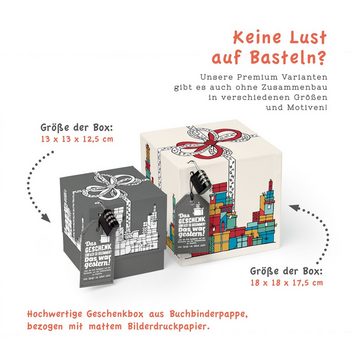SURPRISA Geschenkbox Rätselbox persönliche Geschenkverpackung + Rätselspiel, Geburtstagsgeschenk für Männer, Geschenkrätsel - grau