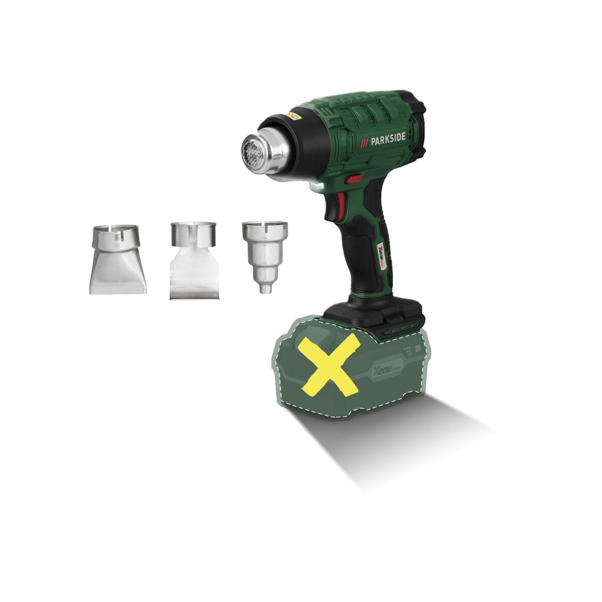 Parkside Akku-Heißluftgebläse Parkside Heißluftgerät PHLGA 20-Li C2 ohne Akku ohne Ladegerät, 330 in W, bis max. 550 °C, (inkl. Zubehör ohne Akku, ohne Ladegerät, Set), Universalgerät zum Ablösen, Verformen oder Erwärmen