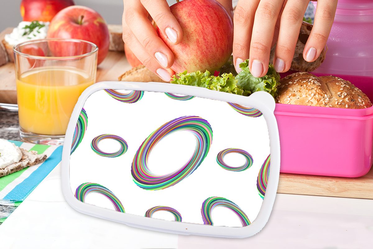 MuchoWow Brotbox Snackbox, Kunststoff Brotdose - Regenbogen rosa Muster, Kinder, Kunststoff, - für Mädchen, Lunchbox (2-tlg), Ring Erwachsene,