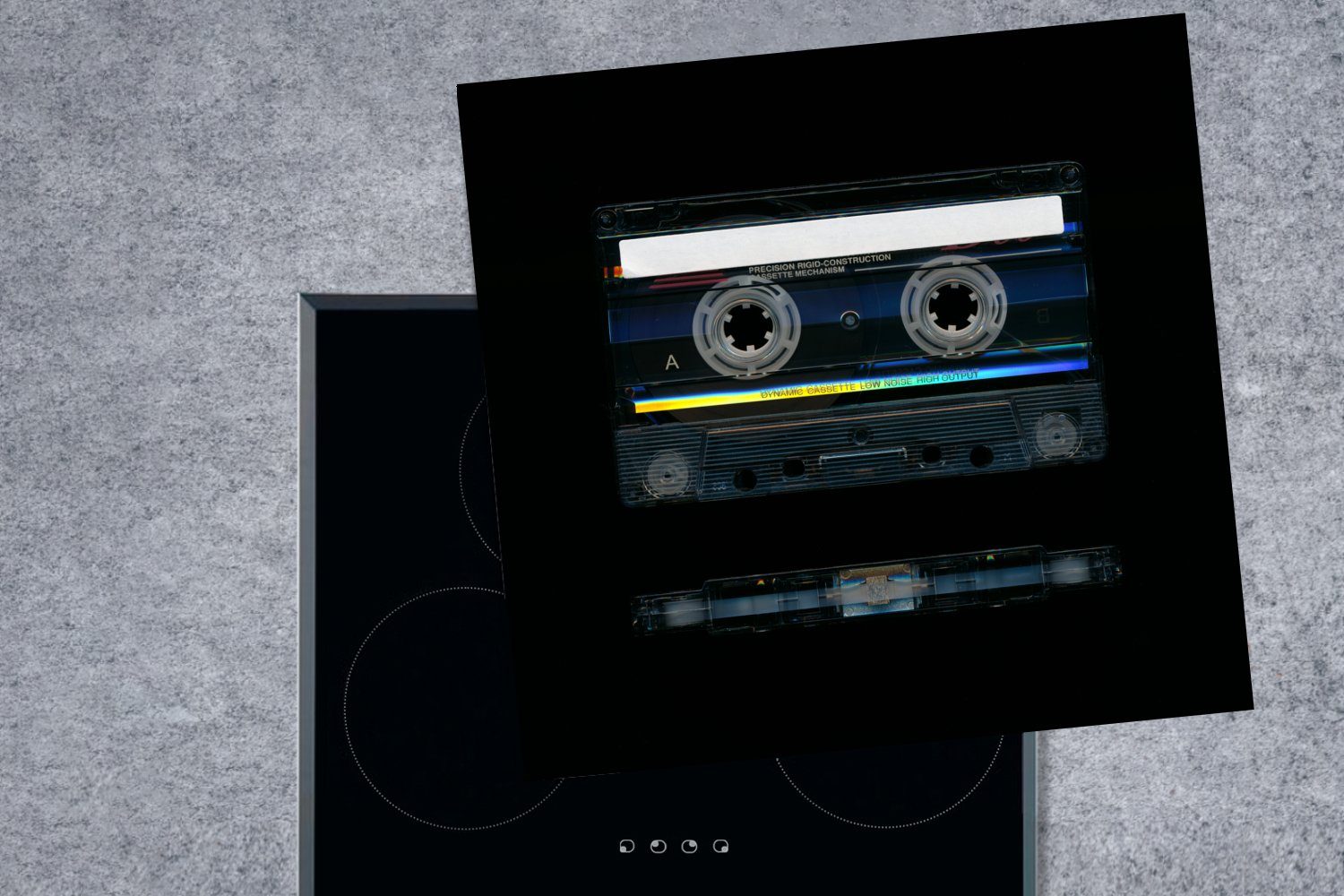MuchoWow Herdblende-/Abdeckplatte Kassettenkassetten - Retro - (1 Reflexion, für 78x78 cm, Ceranfeldabdeckung, tlg), Vinyl, küche Arbeitsplatte