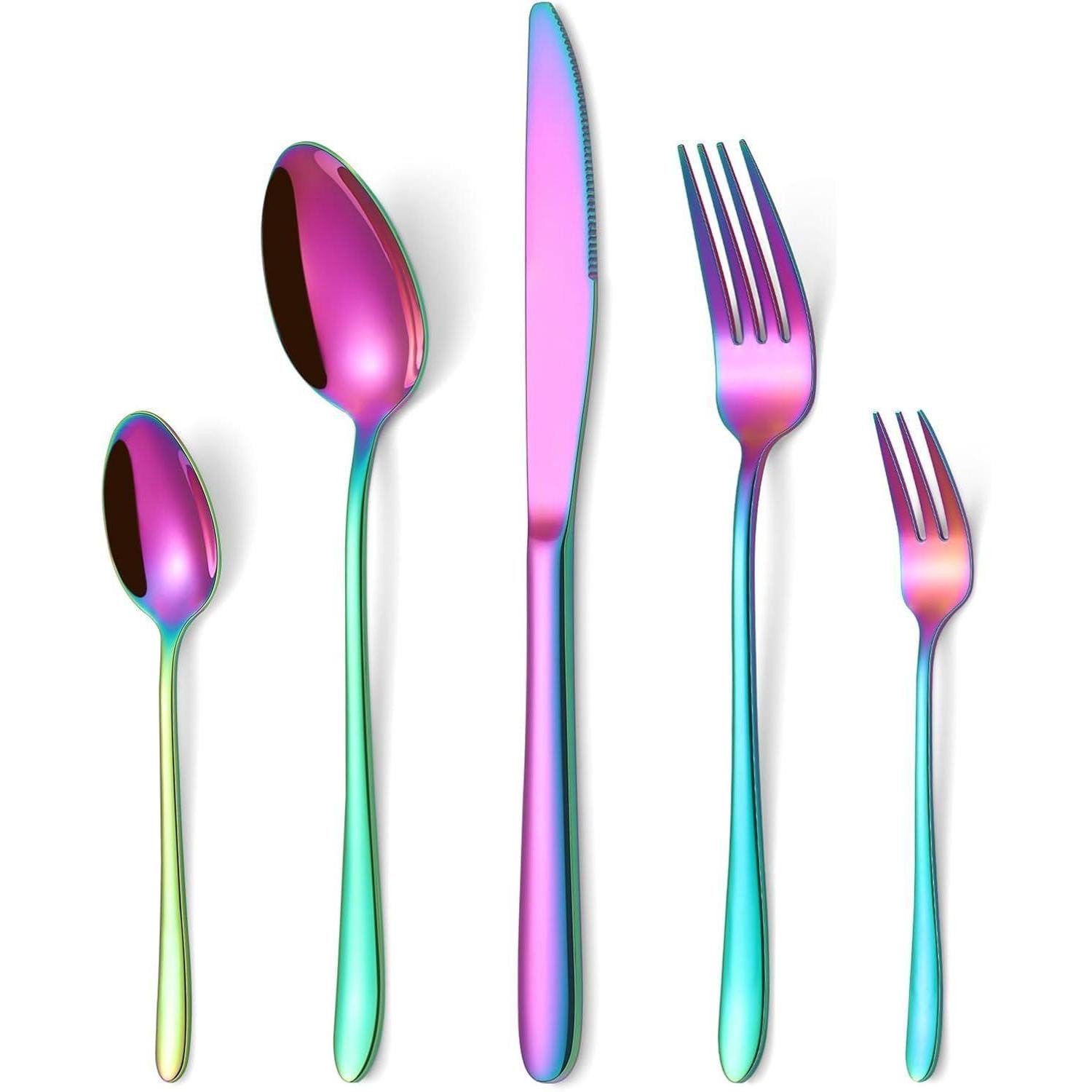 LuxusKollektion Besteck-Set Besteckset Edelstahl Messer Gabel Löffel 30 Teilig Regenbogen