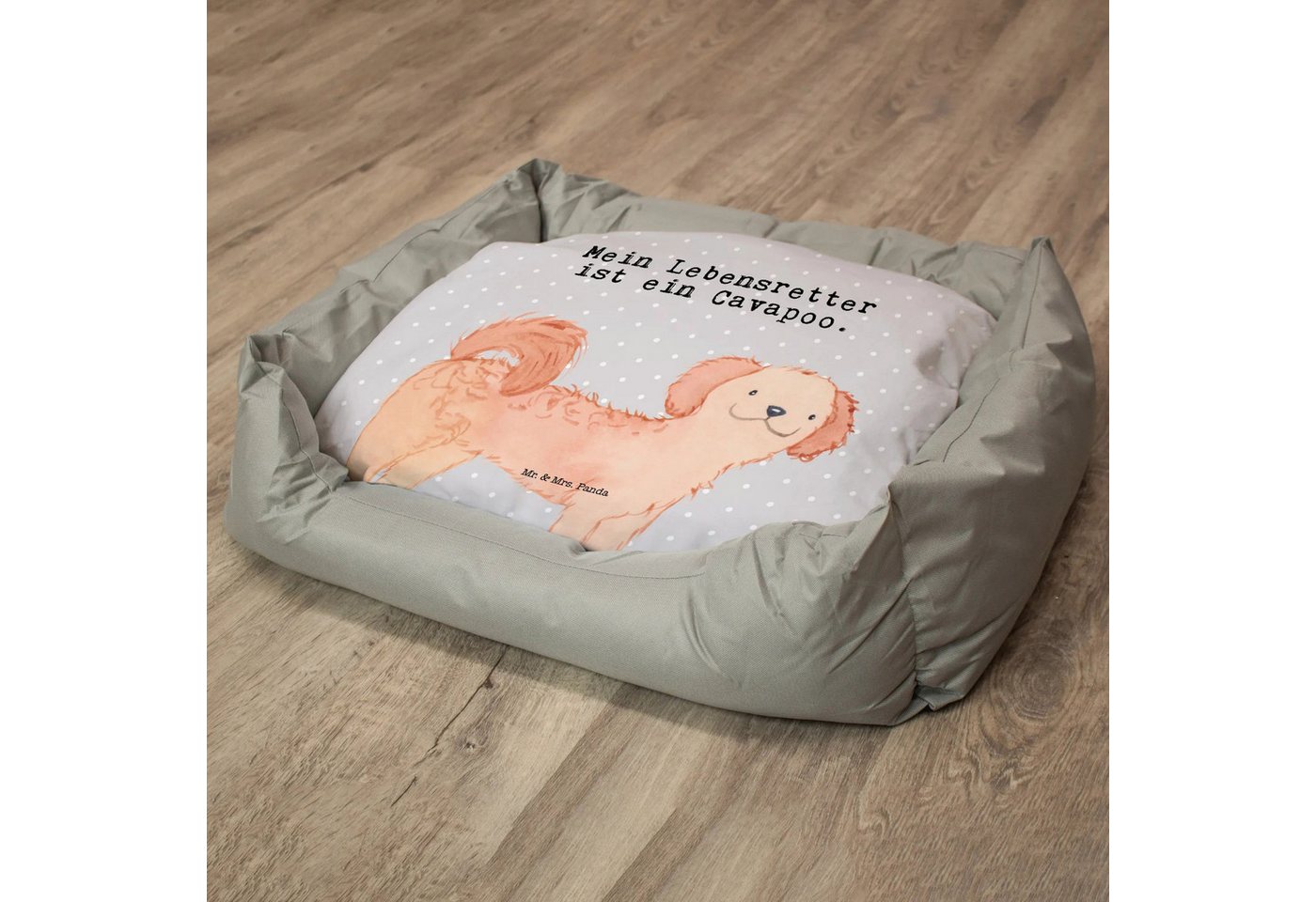 Thumbnail - Mr. & Mrs. Panda Tierbett Cavapoo Lebensretter - Grau Pastell - Geschenk, Tierfreund, Hundebett, Kuschelig warm