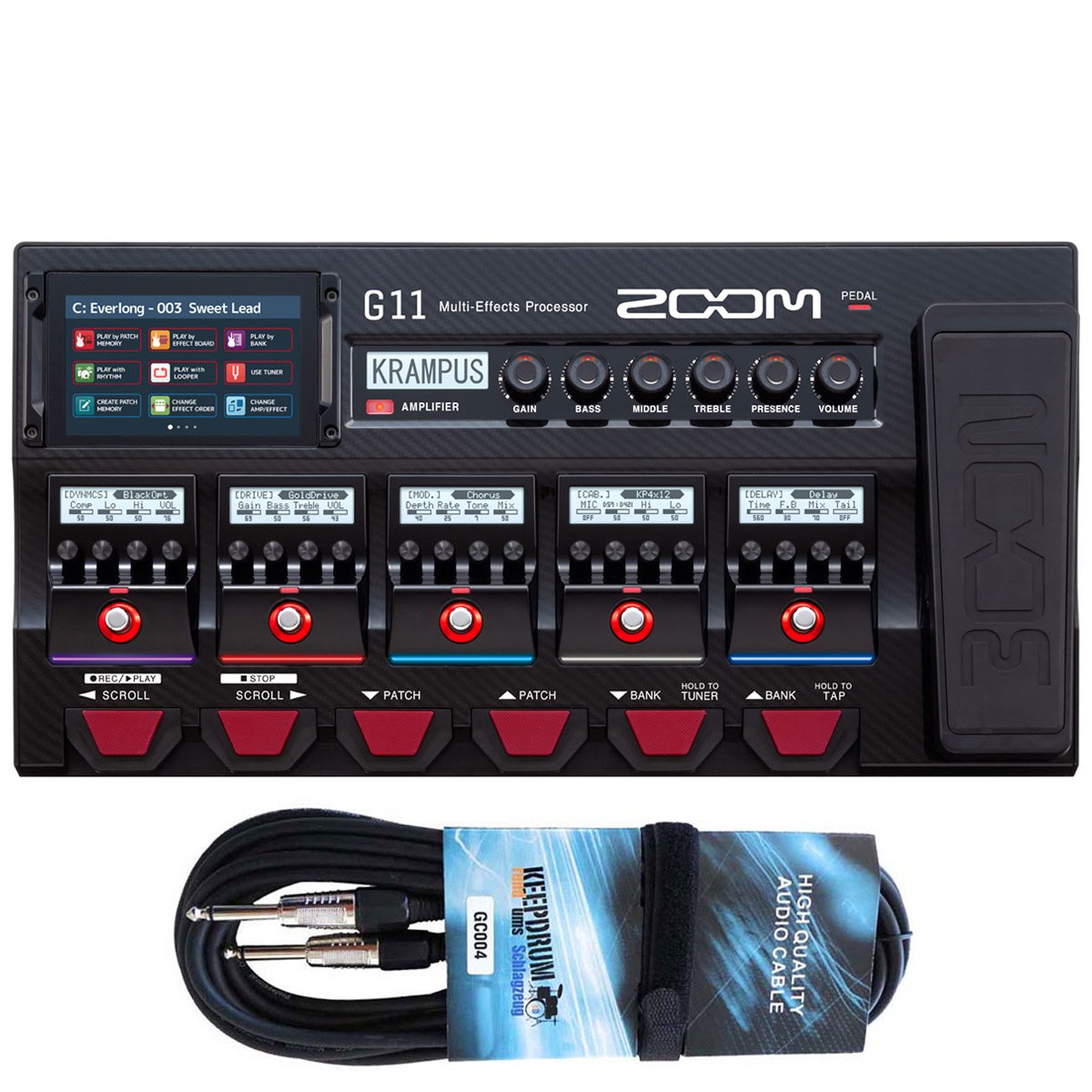 Zoom Audio E-Gitarre Zoom G11 Multi-Effektgerät mit 3m Klinke Kabel, Pedal, Multi-Effektgerät, für Gitarre, mit Klinkenkabel