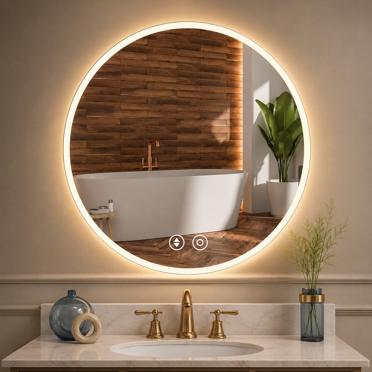 Nagham Ghazal Aswad Badspiegel LED Spiegel 60 Rund, LED Badspiegel rund mit Antibeschlagfunktion und 3 Lichtfarben