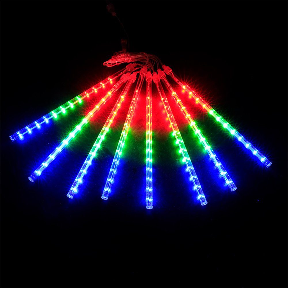 Rosnek LED-Lichterkette 4 Stück Meteorschauer Rohre,Weihnachten Mehrfarbig Regentropfen, Eiszapfen 8