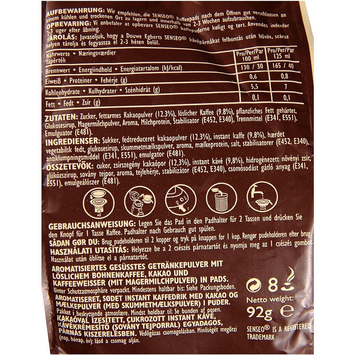 Philips Senseo Kaffee Cappuccino Schoko, 8 Pads