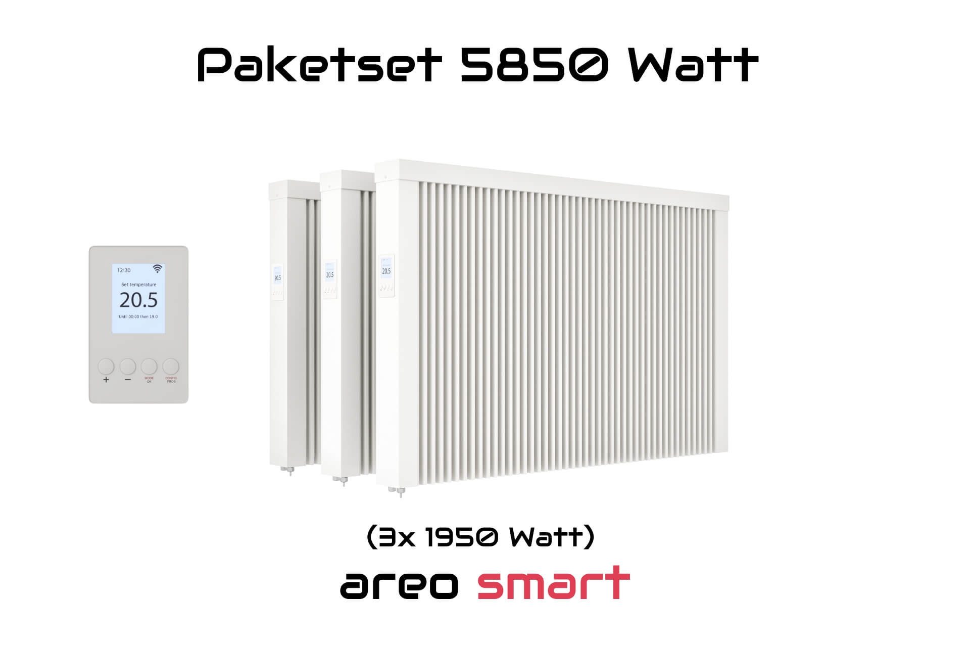 eVARMO Elektro-Heizkörper Paketset nach Wattzahl Flächenspeicherheizung areo smart, Digitales Thermostat mit LCD-Display und 4 Knöpfen