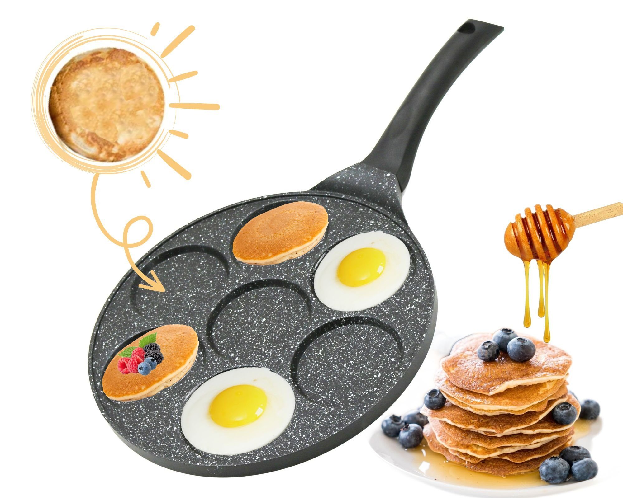 Cheffinger Pfannkuchenplatten Pfannkuchen Pfanne Ø26cm 7 Fächer Induktion Alu Guss Spiegelei, Aluguss, (1-St) – Bild 4 von 5