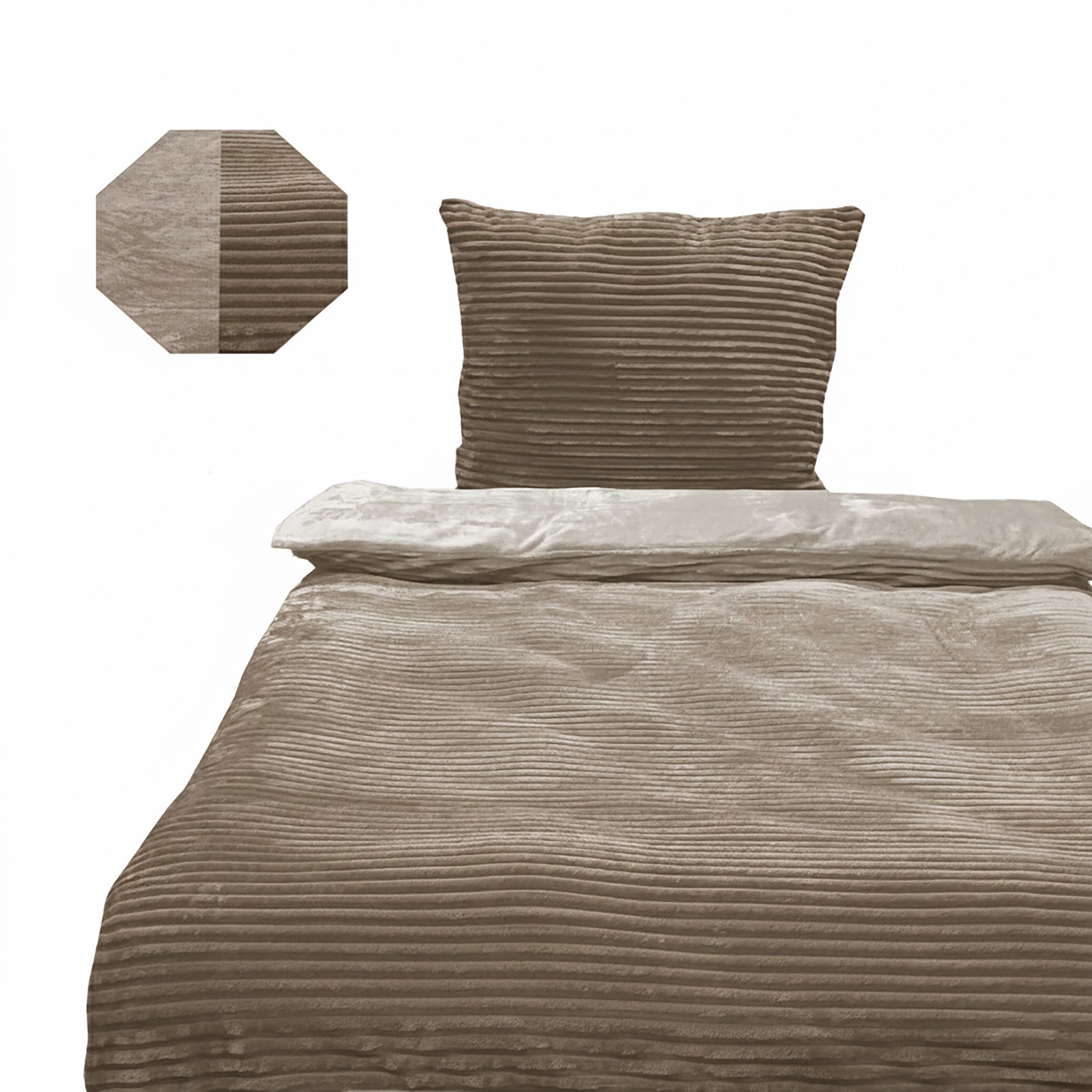 Casa Colori Bettwäsche Teddy Flausch Winterbettwäsche 135x200 cm, Fleece, 2 teilig, Taupe – Bild 4 von 5