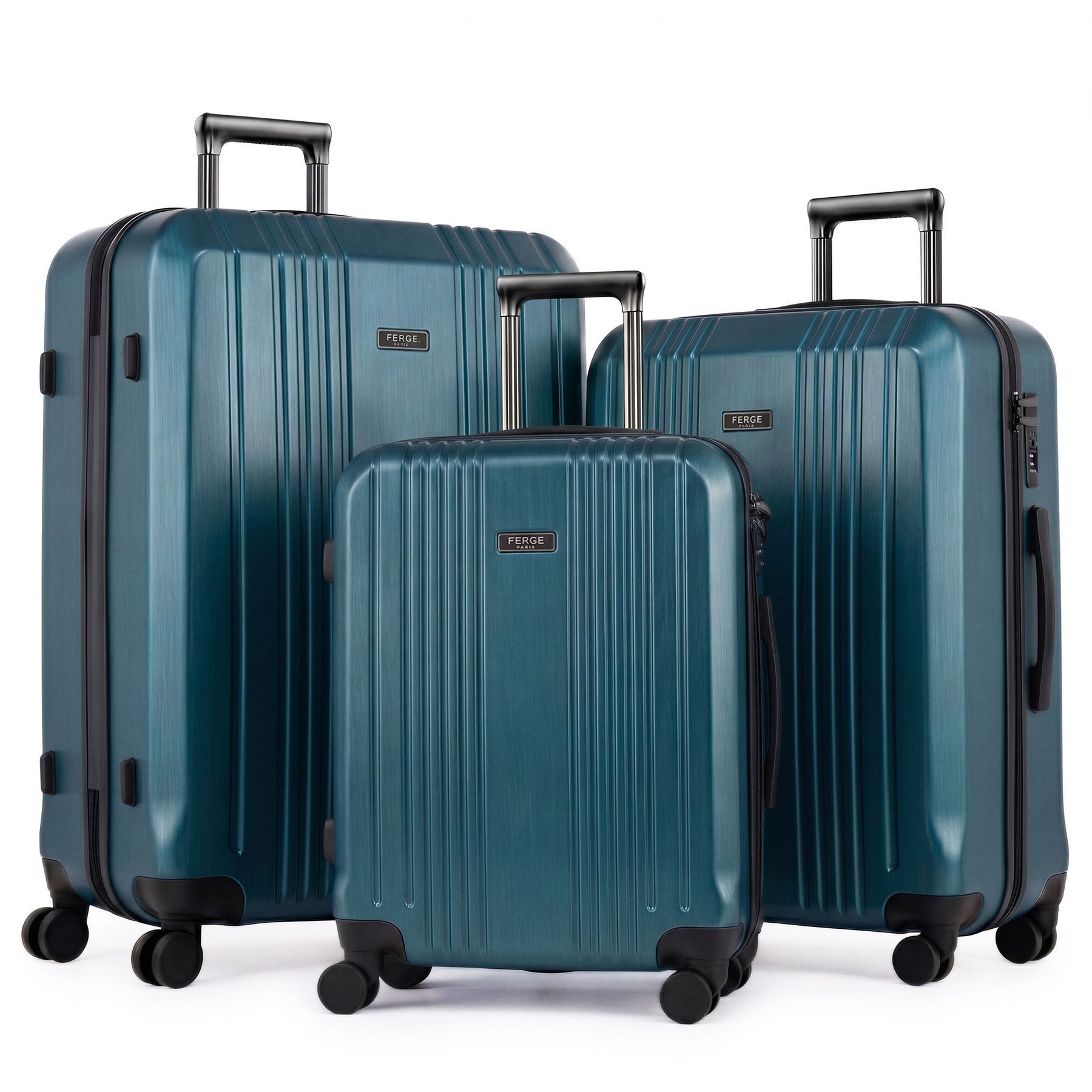FERGÉ Kofferset Hartschale 3 teilig Koffer Set CANNES TSA-Schloß Petrol, 4 Rollen Rollen, (3 tlg), Trolley 3er Koffer Set, Premium Reisekoffer 4 Doppelrollen TSA-Schloss