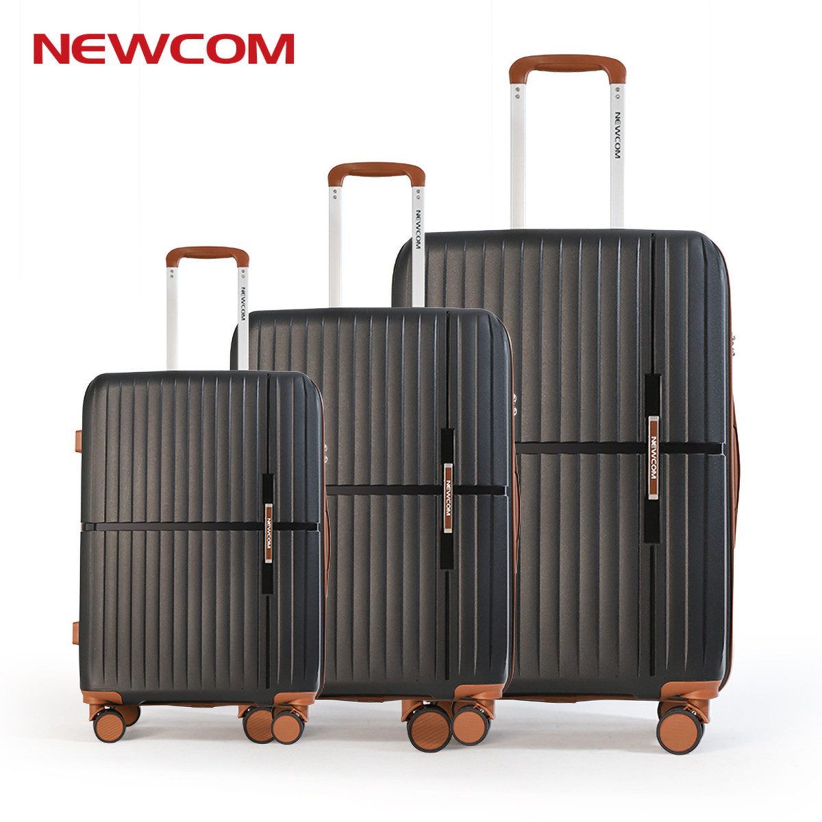 NEWCOM Hartschalen-Trolley Hartschalen-Koffer set (M, L,XL) Rollkoffer aus Polypropylene, 4 Rollen, 3er-SET 20''/24''/28'' Schwarz, Zahlenschloss und Teleskopgriff