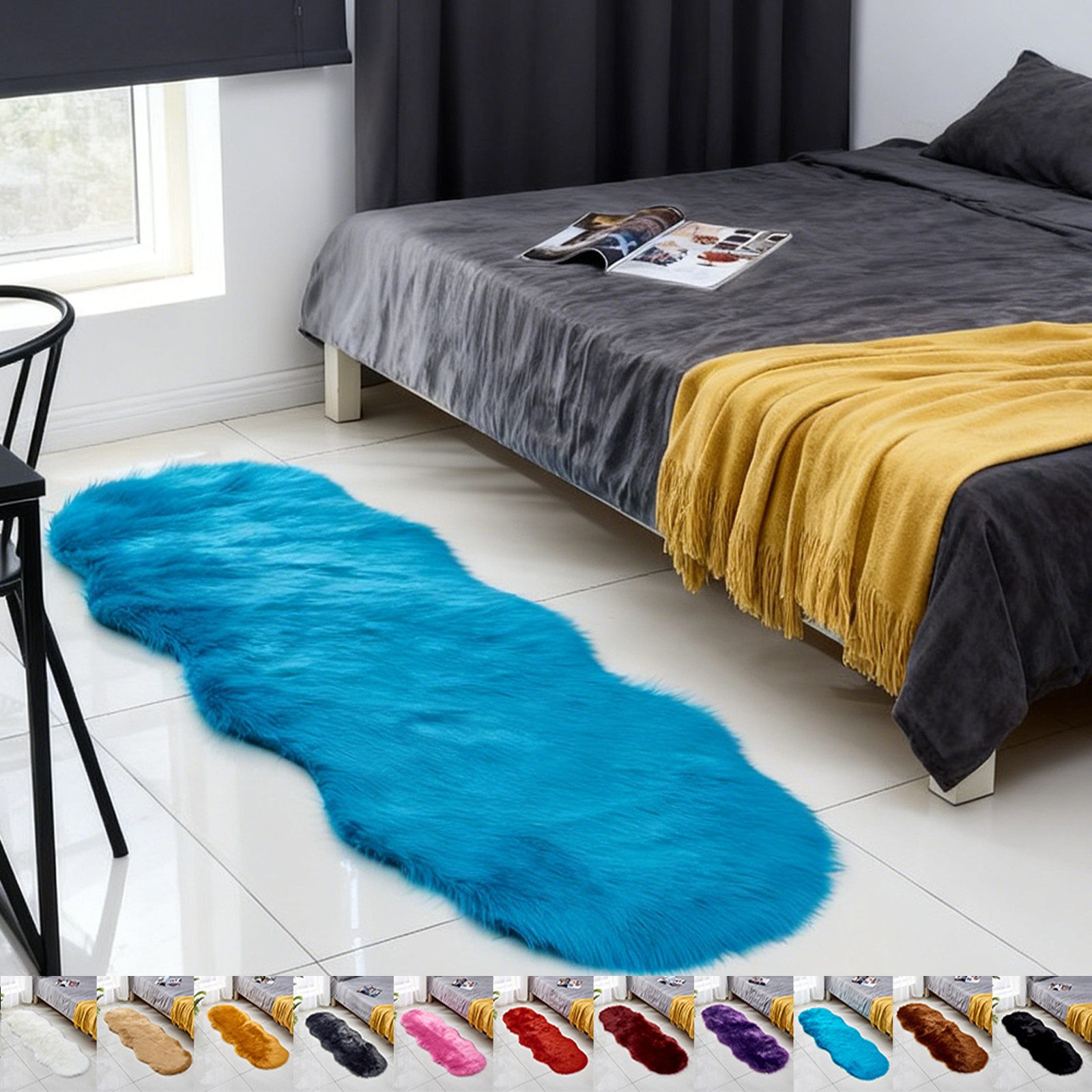 BTTO TEPP Hochflor-Teppich Fellteppich,Kunstfell,Weich,Hochflor Shaggy Teppiche,Florlänge 60mm, 60cm*180cm, 12 Farben, für Wohnzimmer,Schlafzimmer