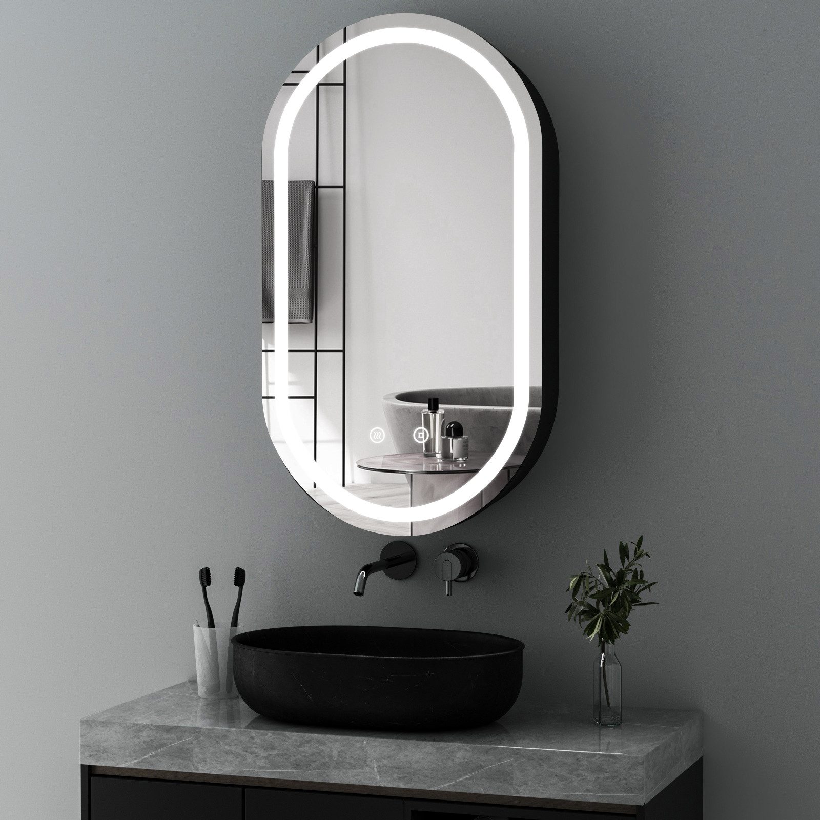 WDWRITTI Spiegelschrank Rund Bogen 70cm LED Badezimmerspiegelschrank mit Be günstig online kaufen
