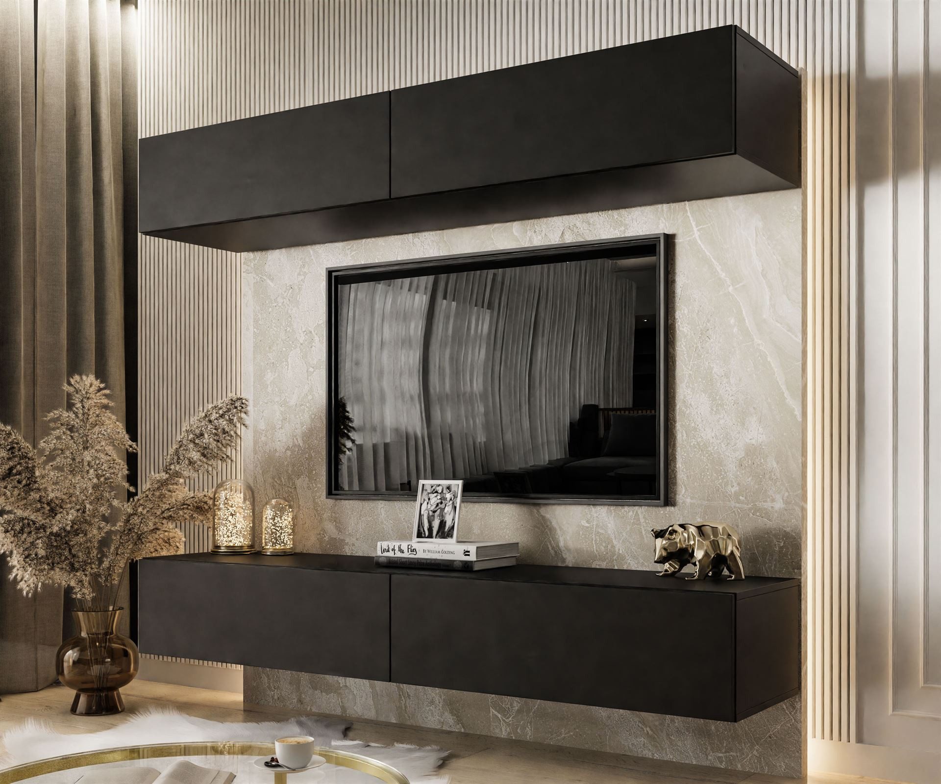 Lookway Wohnwand COLETTE MATT mit Push-to-Open-System und LED-Beleuchtung