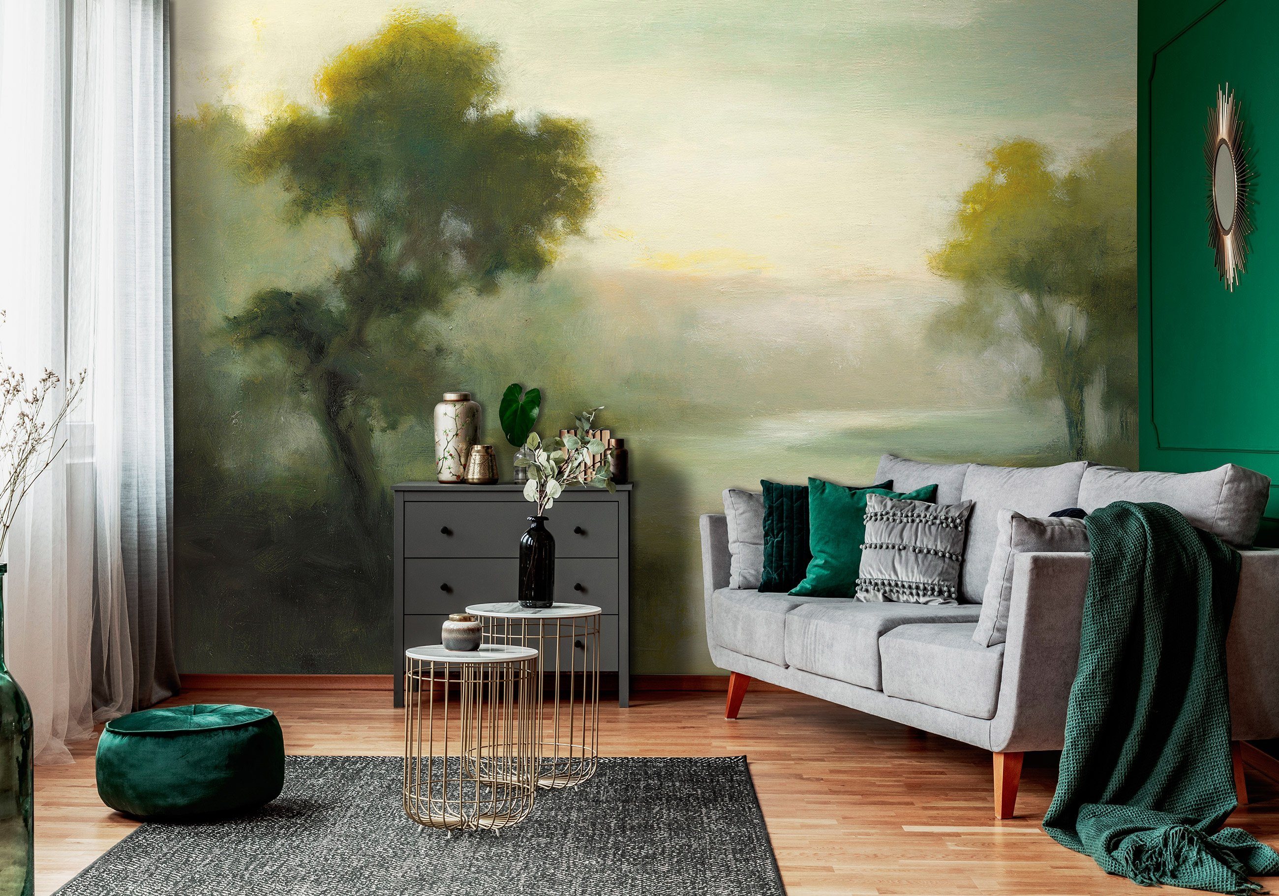 Wallarena Fototapete Grün - Vlies - Schlafzimmer, glatt, 104x70cm