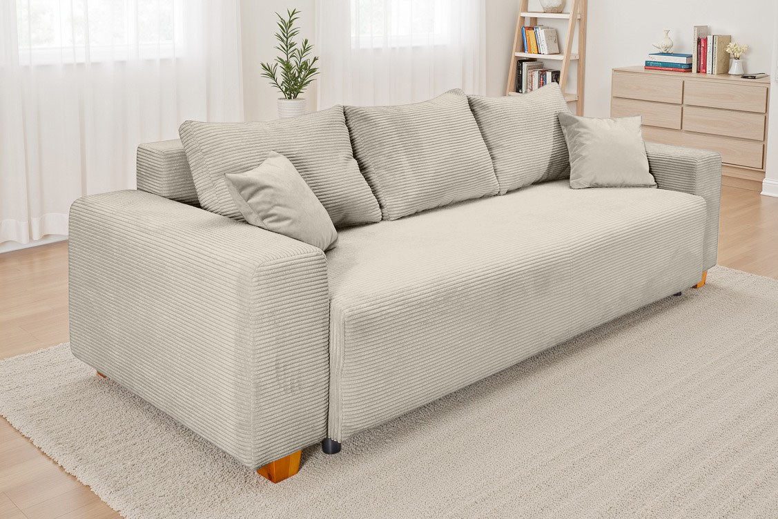 COLLECTION AB Schlafsofa Yves, B: 243 cm, Liegefl. 142x194 cm, Schlaffunktion, Bettkasten & 2 Zierkissen, Federkern