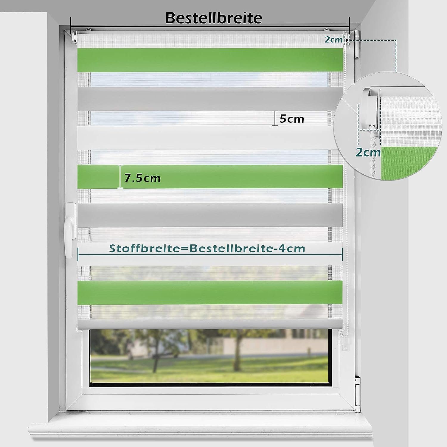 Doppelrollo rollos Ohne Bohren 130cm/150cm, Vkele, freihängend,Blickdicht,Lichtschutz und verspannt, Klemmträger,Klemmfix, rollo für Fesnter und Tür