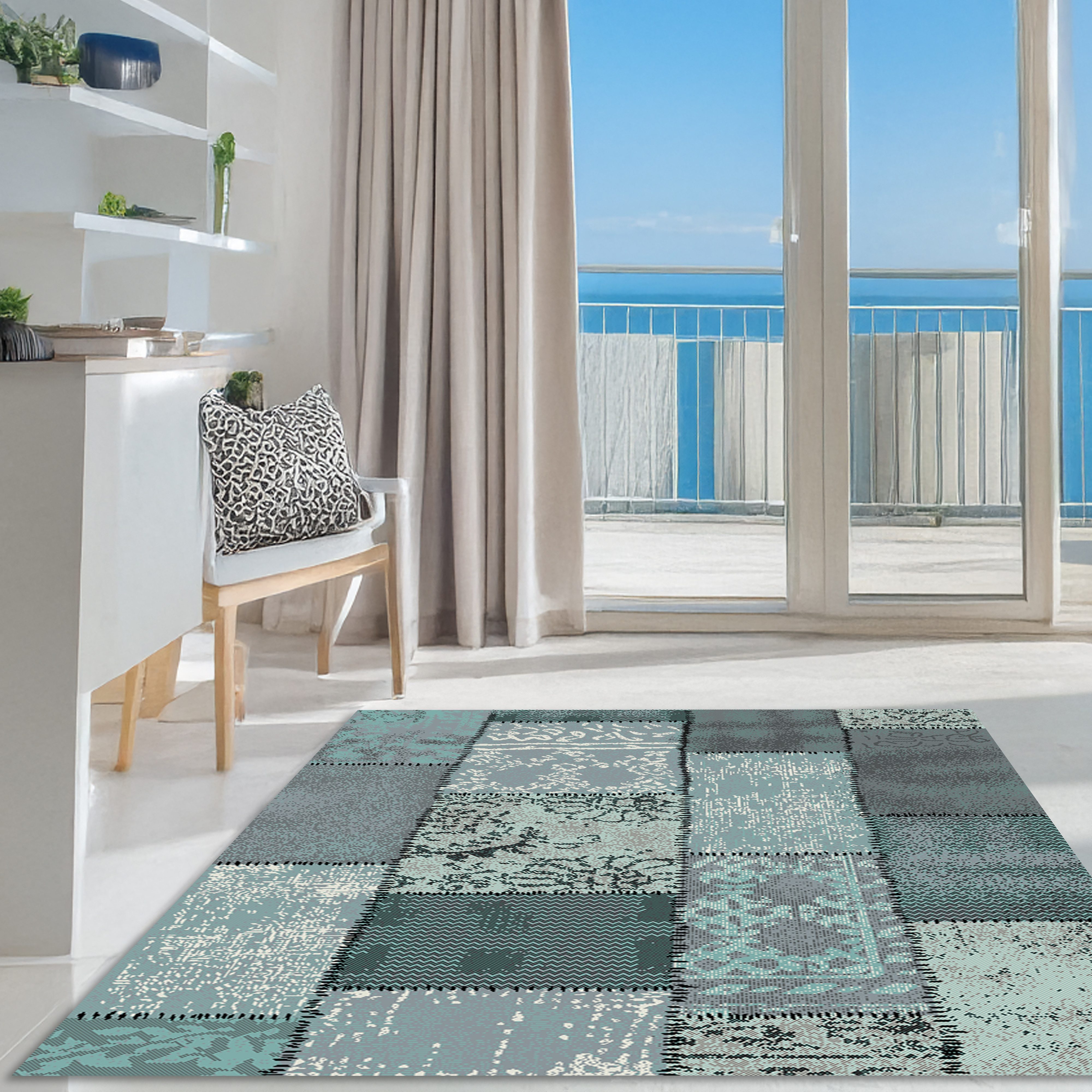 my home Teppich Garry, rechteckig, Höhe: 7 mm, Vintage, Kurzflor, Patchwork-Design, farbenfroh, Wohnzimmer