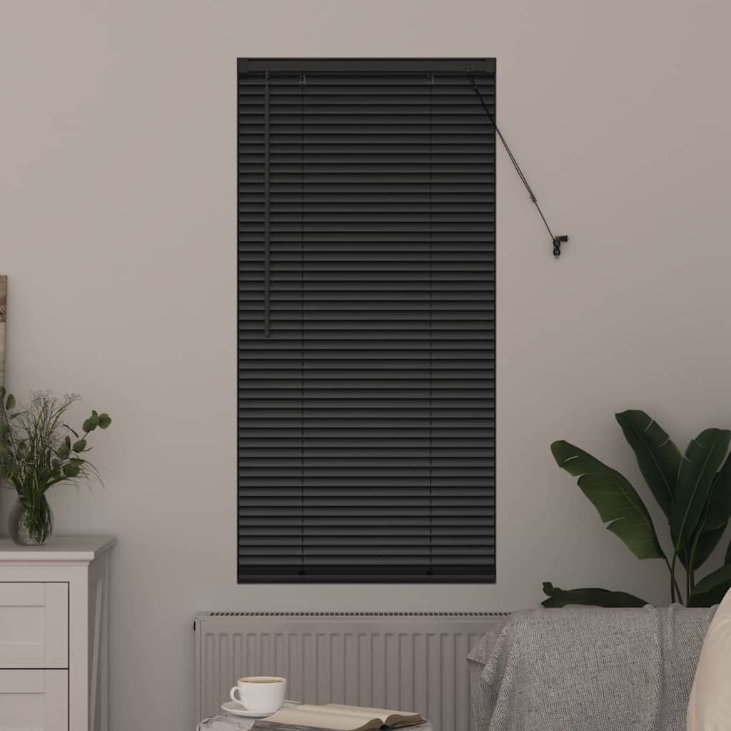 Rollo Fensterjalousie mit Vorhängen Schwarz Aluminium, günstig online kaufen
