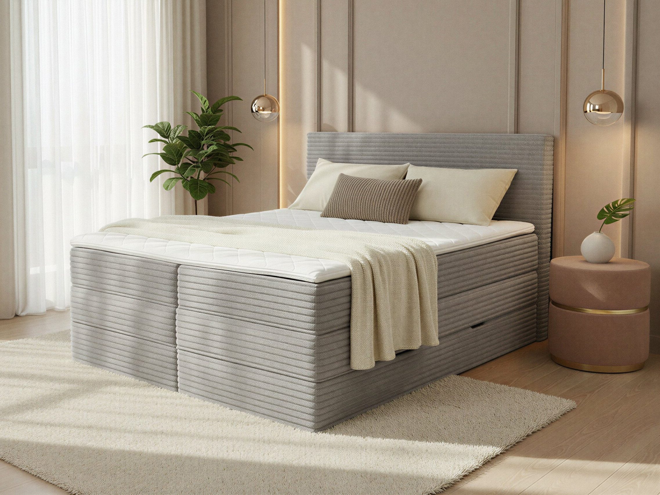 Sofnet Boxspringbett Mollo XL (2x Bettkästen, Bonellfederkern- und Taschenfederkernmatratze, Topper), Polsterbett, Doppelbett, Cord Bezug, mit Kopfteil, 140/160/180x200 cm