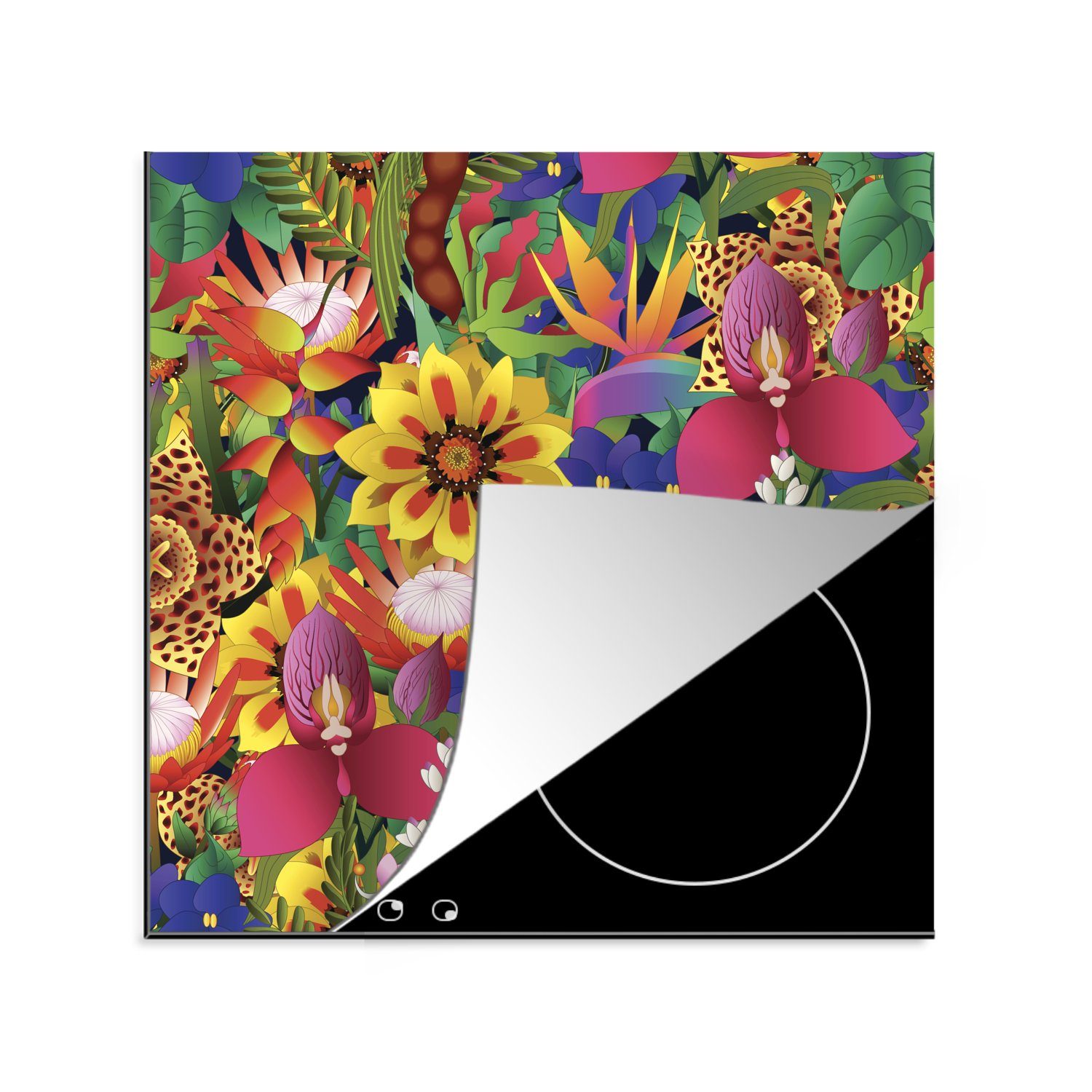 Natur Tropisch, - (1 Vinyl, Muster für Arbeitsplatte Ceranfeldabdeckung, Herdblende-/Abdeckplatte küche MuchoWow tlg), - cm, 78x78