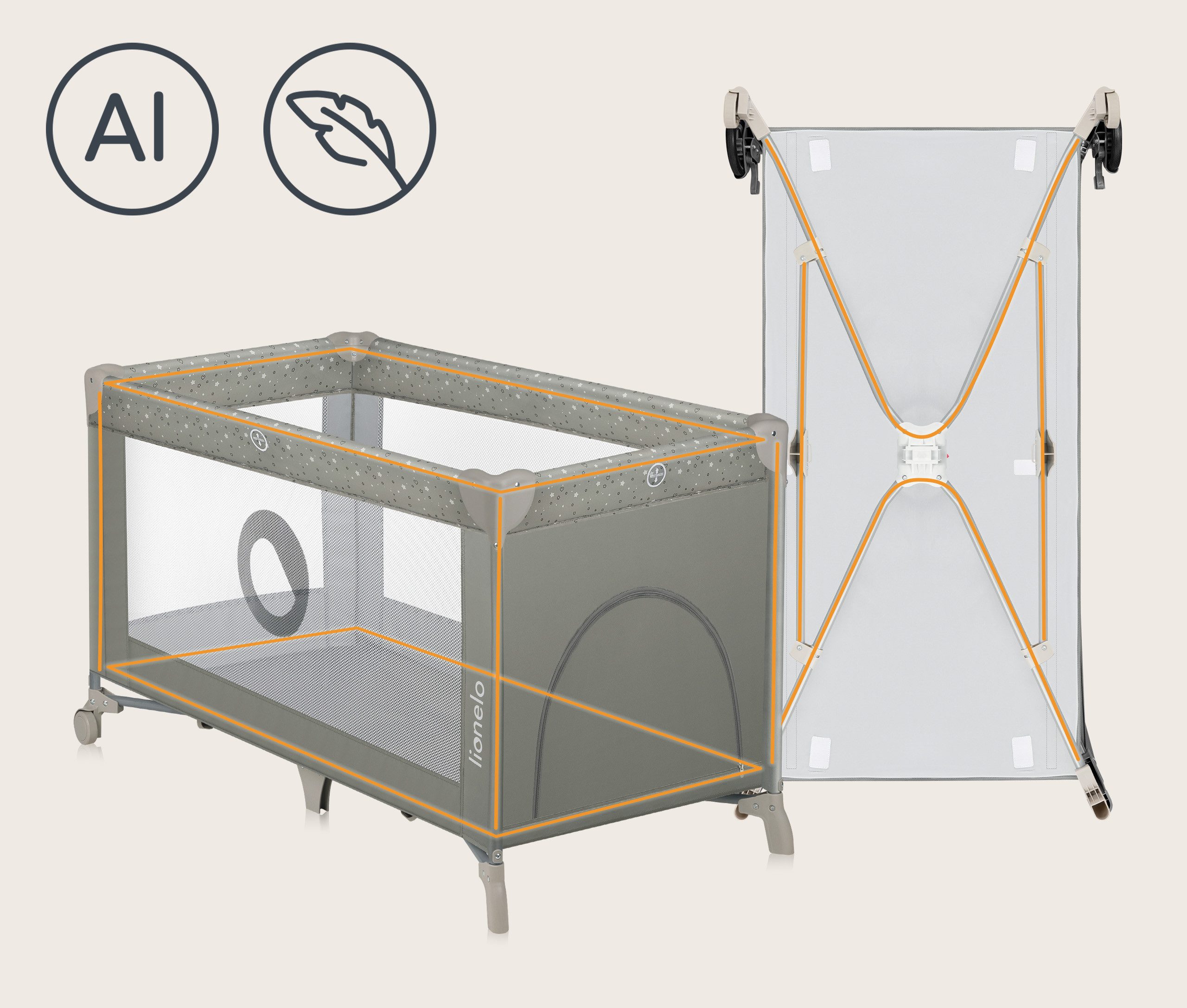 lionelo Baby-Reisebett Stefi, 120x60 cm Tragetasche  Klappbaren  Seiteneingang
