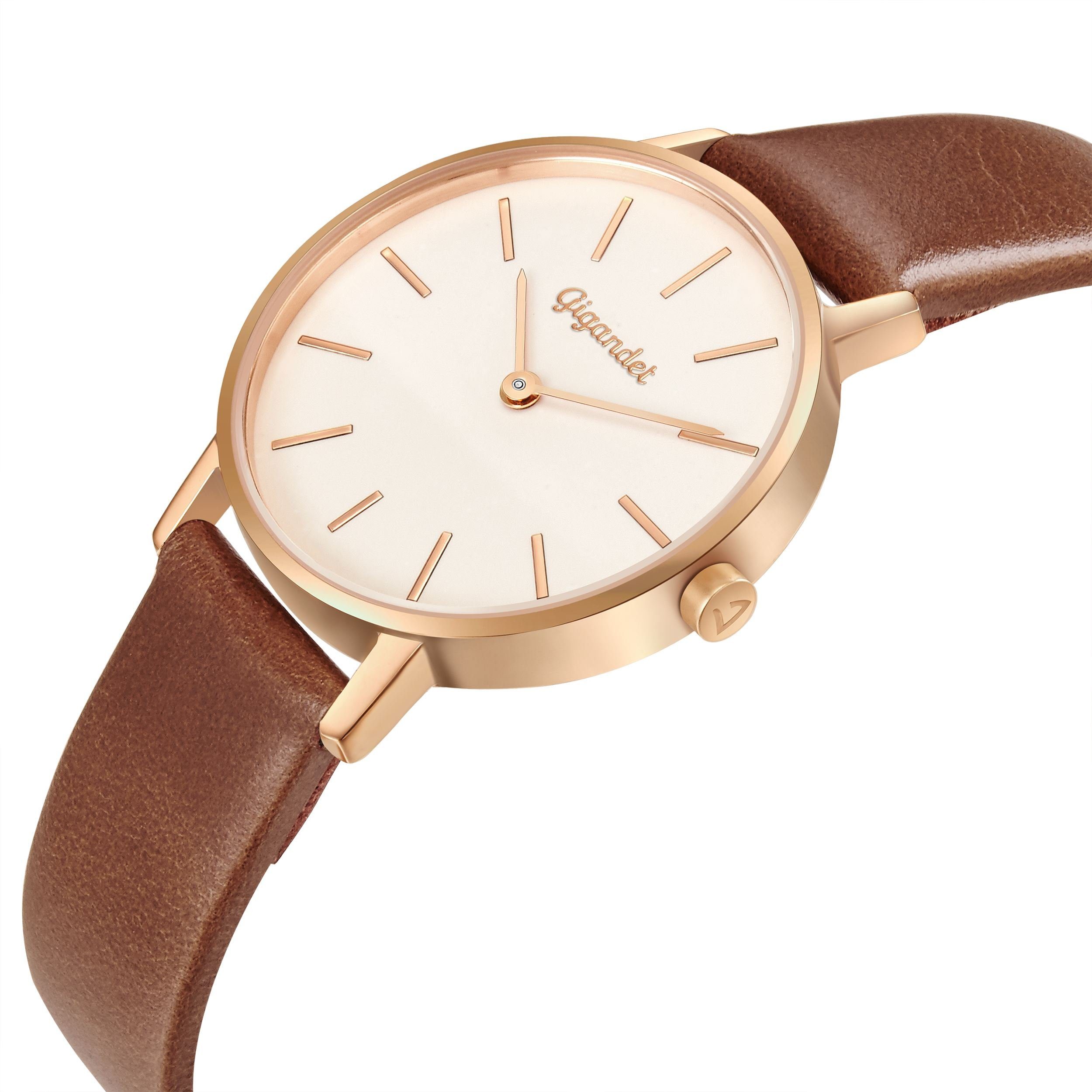 Gigandet Quarzuhr Armbanduhr, Damenuhr, Flach, Schlicht, 30mm, MINIMALISM G36-004 G36-004, Mineralglas, Minimalistisch, Lederband, 3bar/30m wasserdicht – Bild 2 von 5