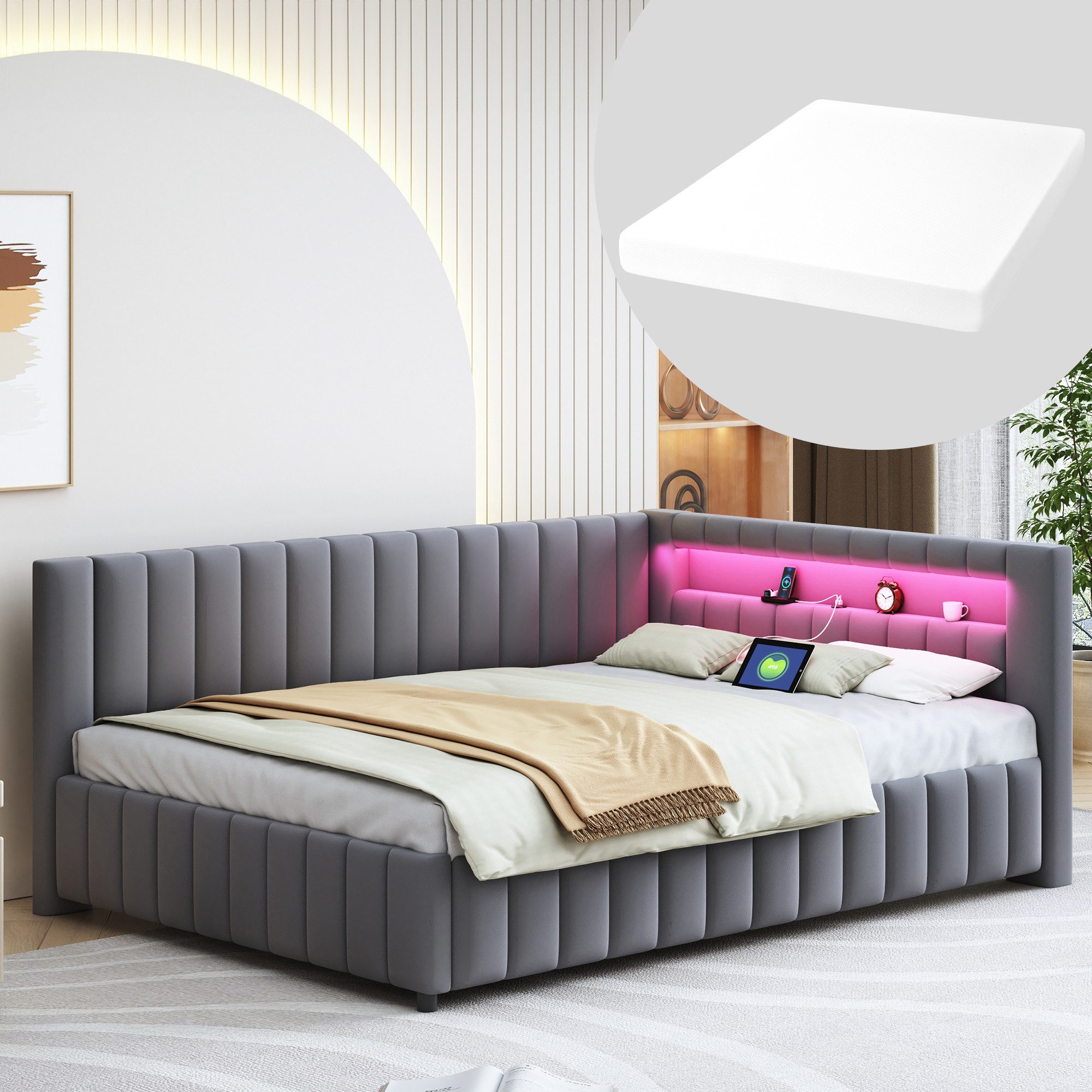 HAUSS SPOLE Schlafsofa 140x200 mit LED-Licht, günstig online kaufen