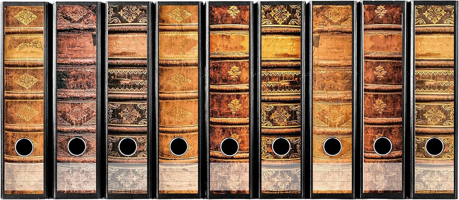 codiarts.® Aktenordner Ordnerrücken Sticker für 9 oder 12 breite Ordner - Motiv: alte Bücher, zum Beschriften