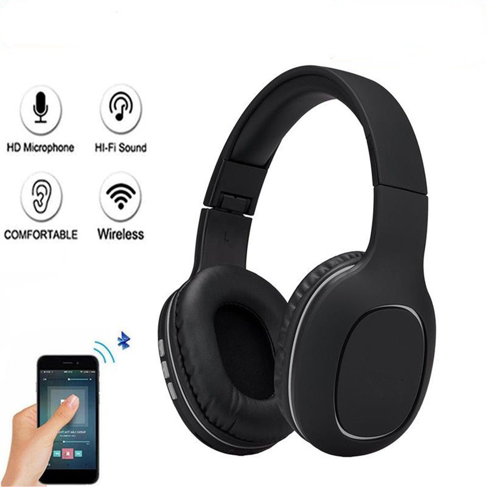 Ear, Mikrofon) Kopfhörer Stereo Bluetooth-Kopfhörer Headset [Bis YSDYM Over (mit Faltbare mit EQ-Modi,HiFi 2 Kabellose 3 Bluetooth Std] zu 52 Style schwarz Kopfhörer