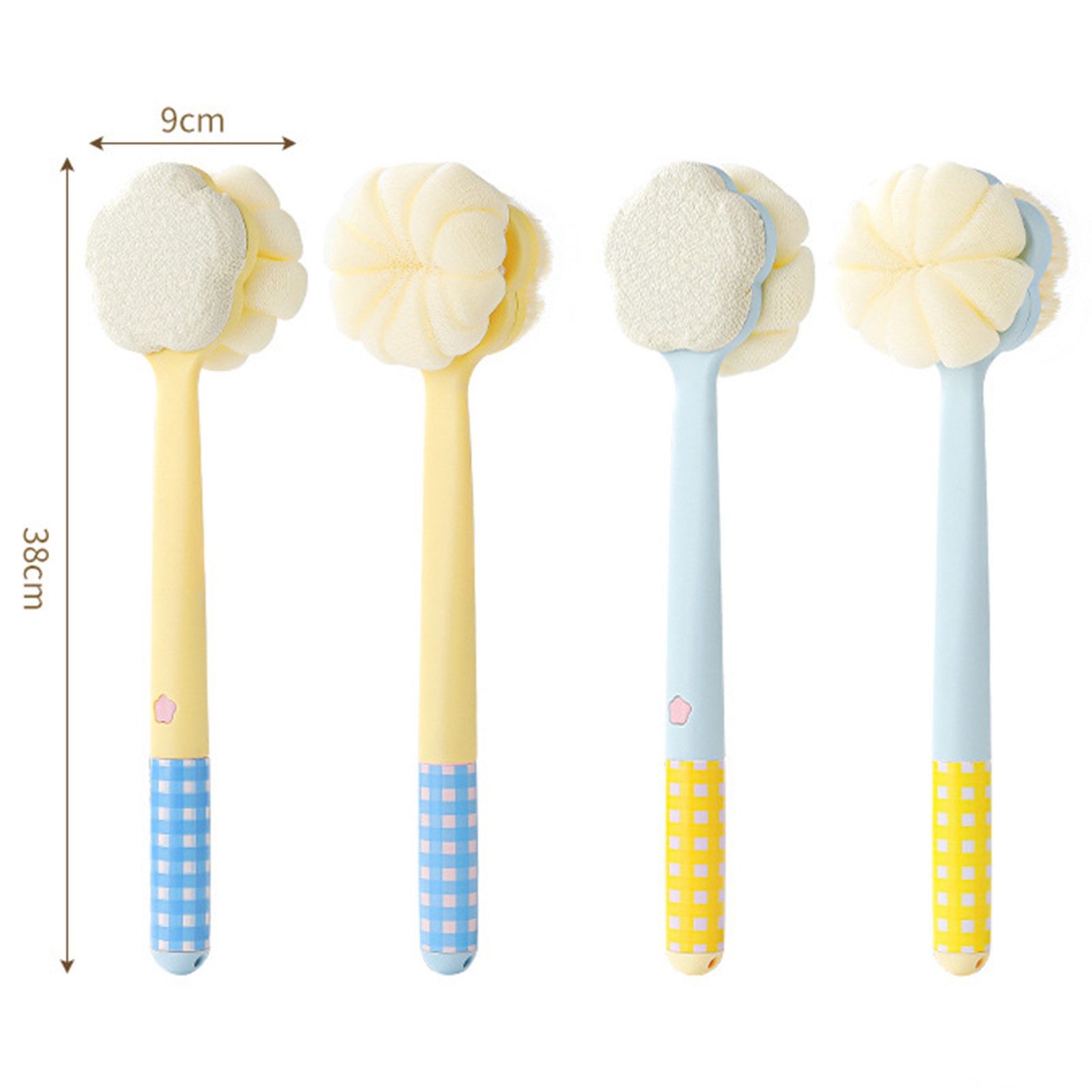 Jumpeak Badebürste Langstielige Badebürste, doppelseitig, Rückenreinigungsgerät, Dopamin, 2-in-1, Weiche Bürste,hautfreundlich, Mitgeliefert Fußfeile, Blau,Gelb