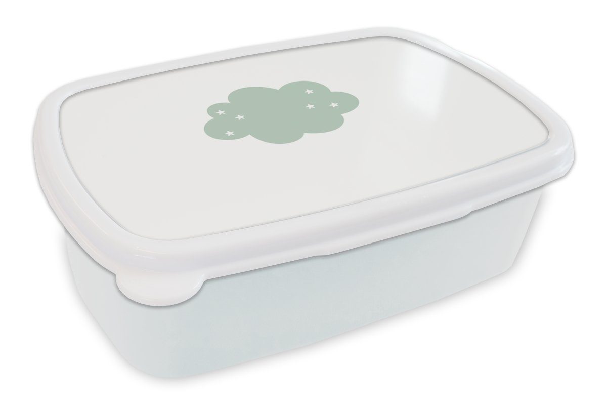 MuchoWow Lunchbox Wolke - Mädchen - Jungen - Sterne - Pastell - Kind, Kunststoff, (2-tlg), Brotbox für Kinder und Erwachsene, Brotdose, für Jungs und Mädchen weiß