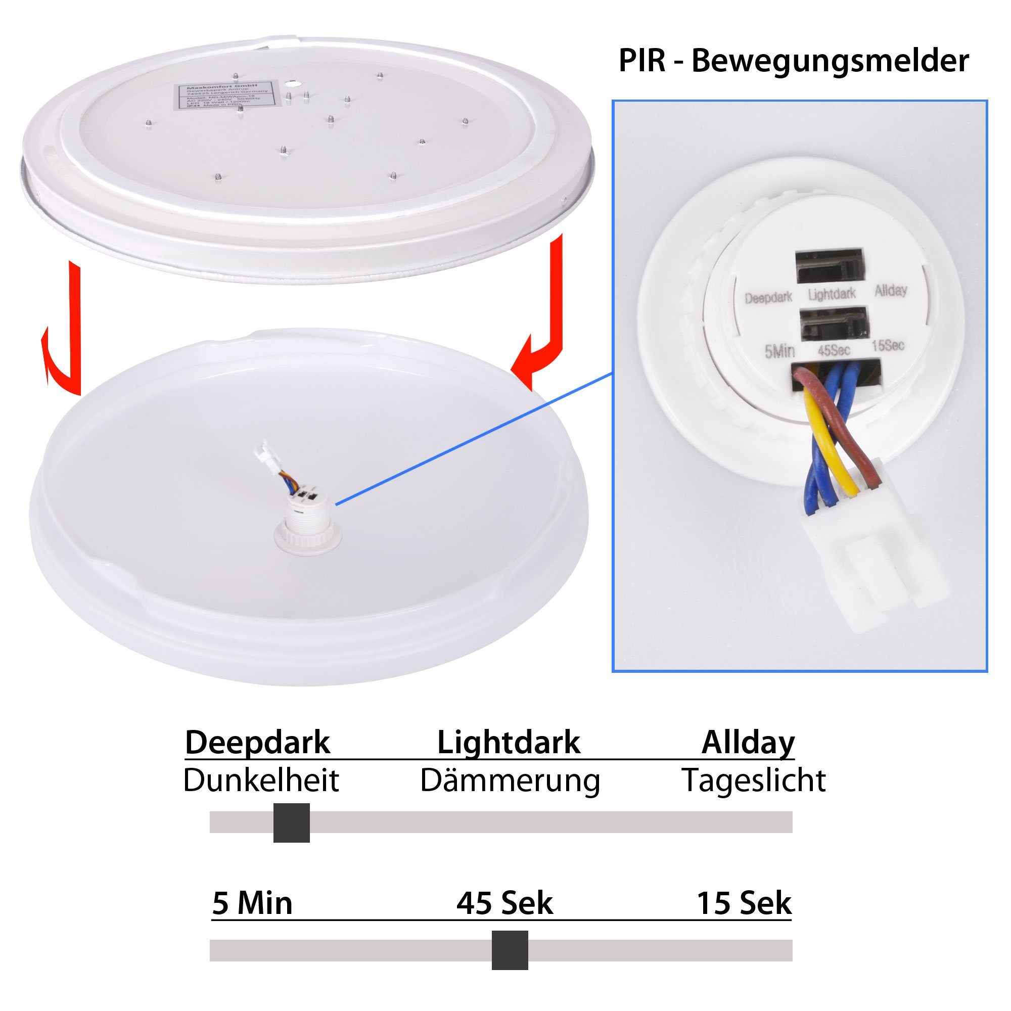 Pira, Bewegungsmelder, Maxkomfort Neutralweiß, 4000K, 4000K, Deckenleuchte Wandlampe, Neutralweiß LED Deckenleuchte, Deckenlampe, LED fest integriert, Wandleuchte, LED,