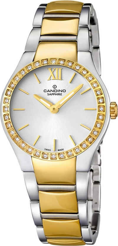 Candino Quarzuhr Candino Damen Uhr Quarzwerk C4538/1, Damen Armbanduhr rund, Edelstahl Gelbgold PVD Beschichtungarmband silb