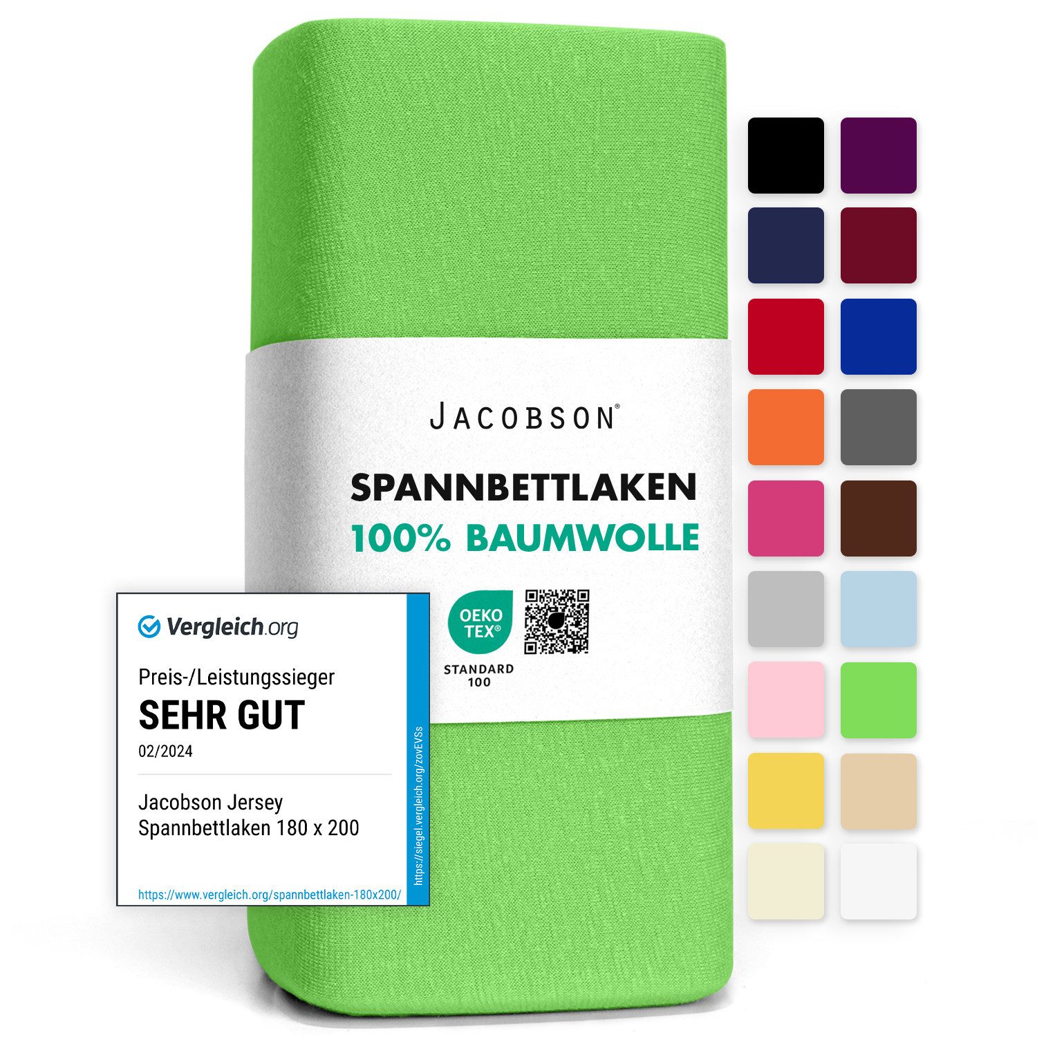 Jacobson Spannbettlaken aus 100% Baumwolle, Jersey Bettlaken 160 g/m², Spannbetttuch mit Gummizug, pflegeleicht & viele Farben