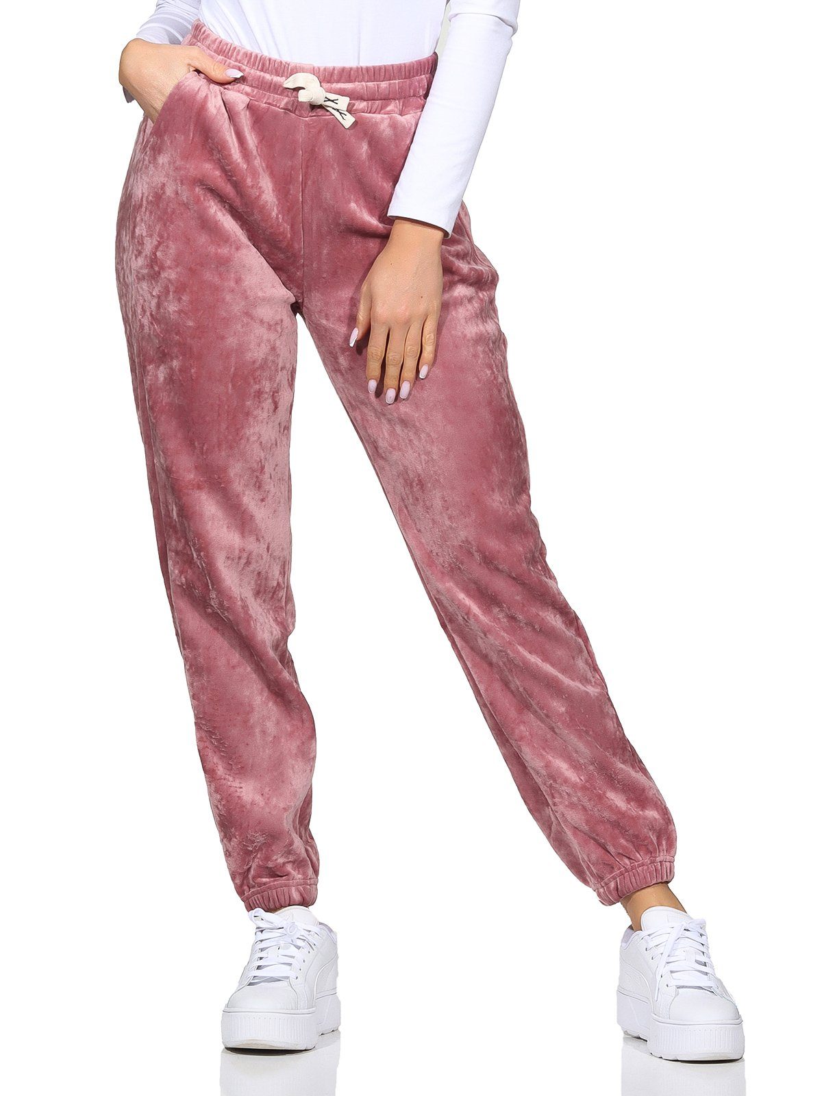 Aurela Damenmode Jogginghose Thermo- Freizeithose chillige Samt Hose Polarfleece Indoor & Outdoor Seitentaschen, Kordelzug, Gefüttert, Elastisch Rosa