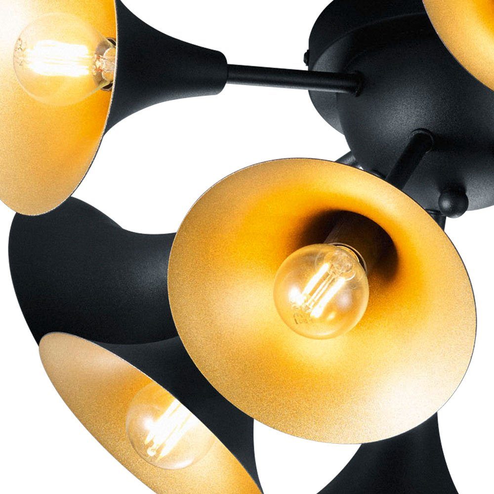 Leuchtmittel LED Trompeten Design Decken Lampe Leuchte Deckenleuchte, im Warmweiß, Optik etc-shop inklusive, schwarz gold