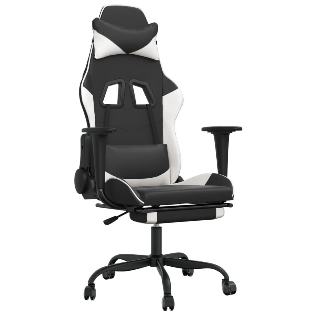 furnicato Gaming-Stuhl & mit (1 Schwarz & St) Kunstleder Fußstütze Weiß Massage