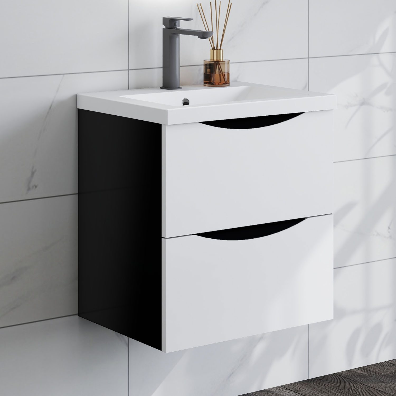duschspa Waschtisch Waschbecken mit Unterschrank Waschtischunterschrank Smiley, Badmöbel in Breite 50/60/80/90/100 cm