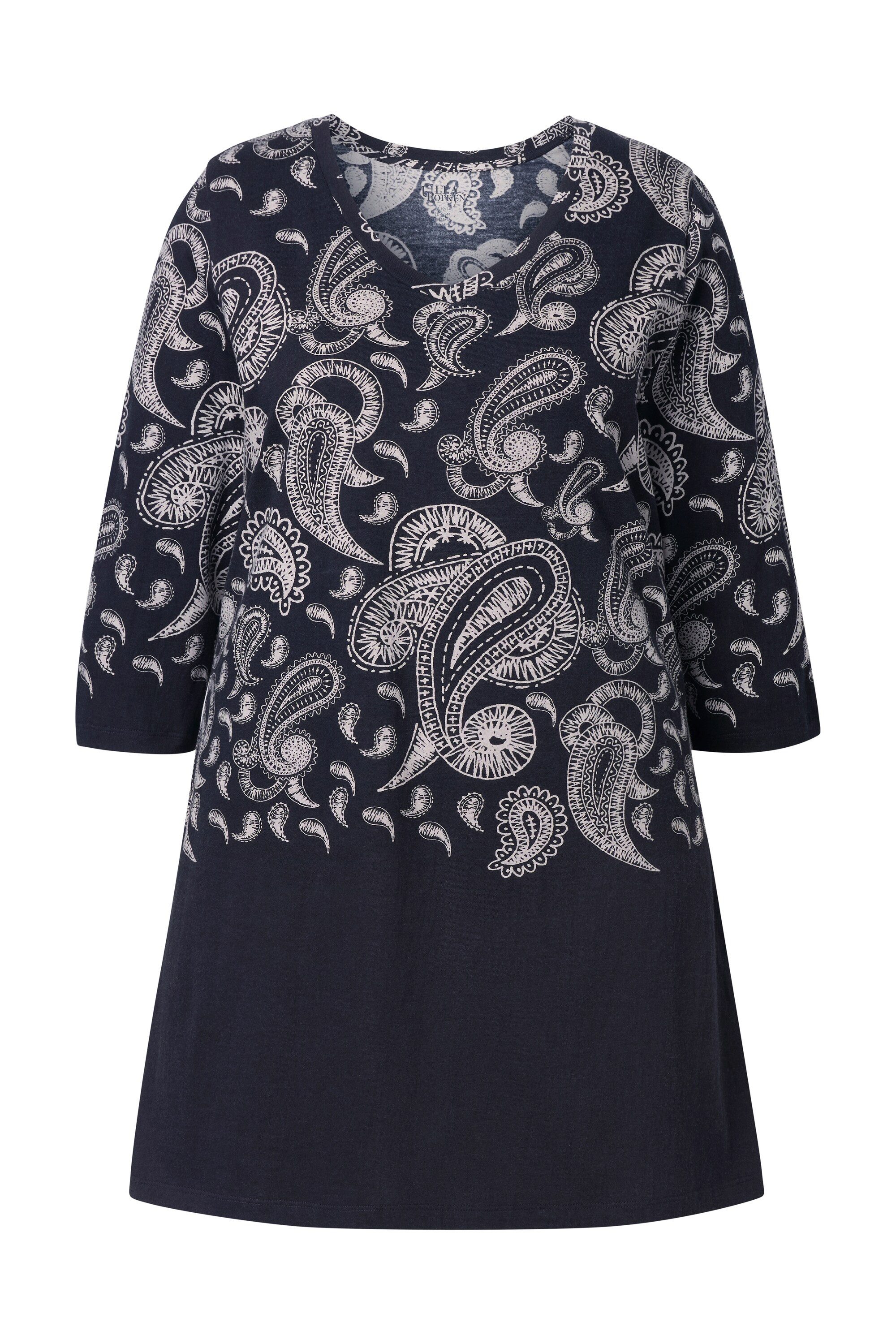 Ulla Popken Longshirt Longshirt Motivdruck A-Linie V-Ausschnitt 3/4-Arm günstig online kaufen