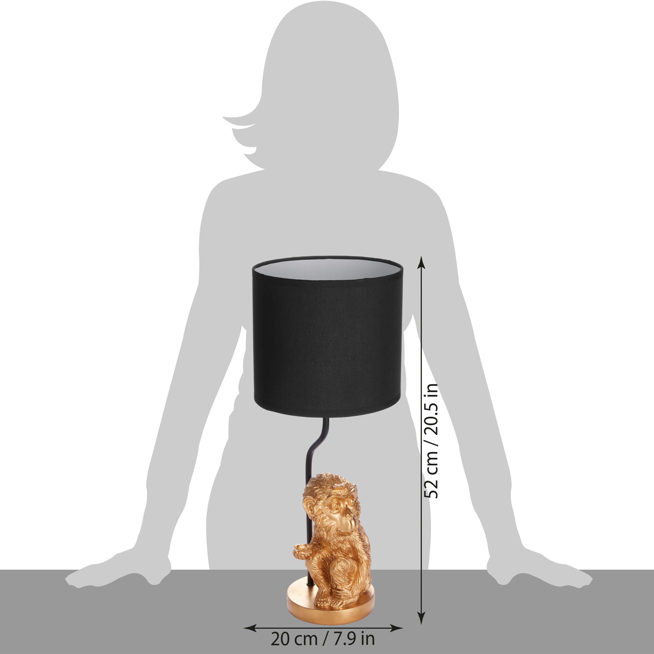 BRUBAKER Nachttischlampe Tischleuchte Kleines Äffchen Gold, 52 Leuchtmittel, Lampe ohne cm Motiv Keramikfuß, Affe Höhe mit Tischlampe