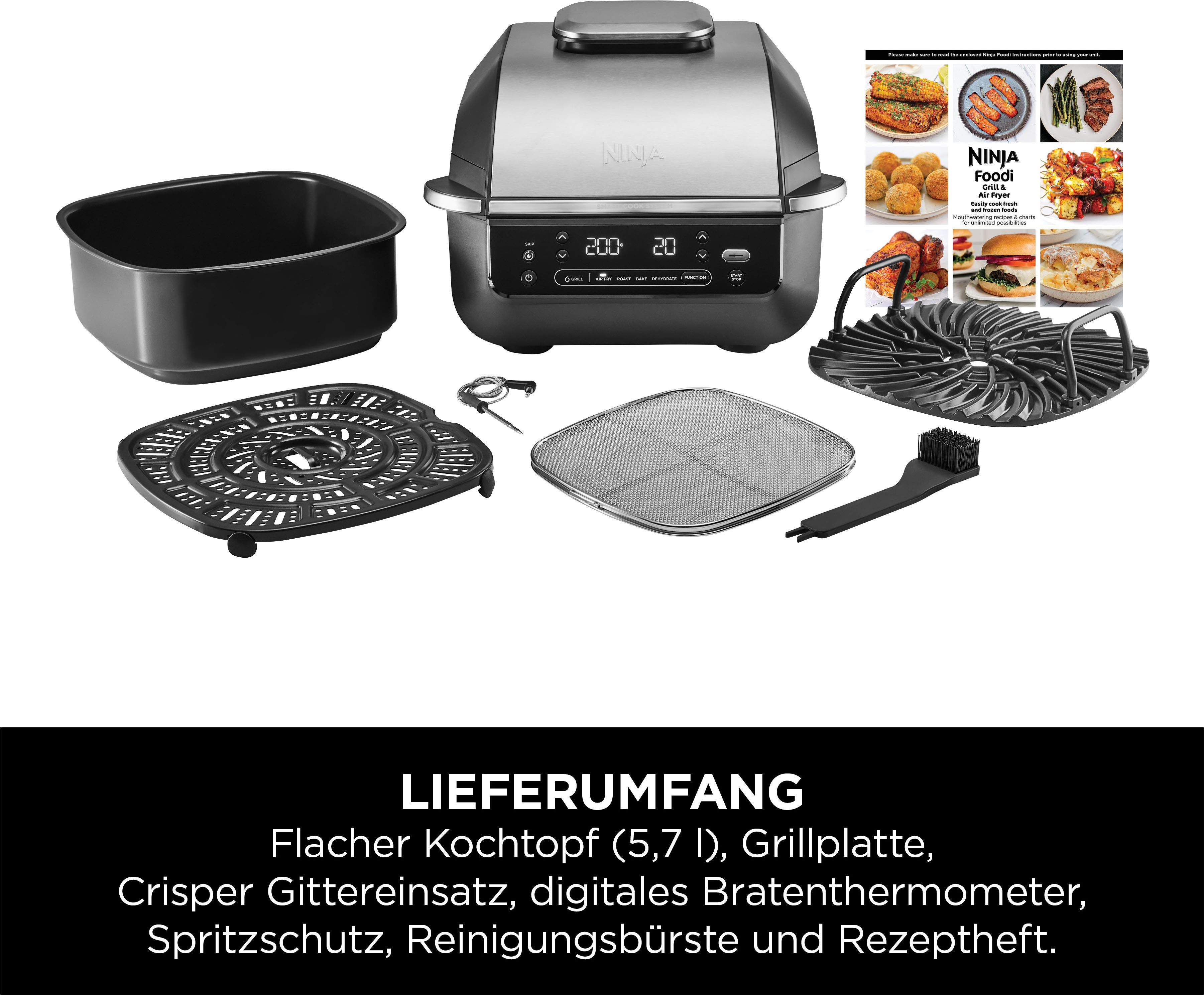 NINJA Tischgrill EG351EU, 1760 W, 5-in-1 Grill und Heißluftfritteuse
