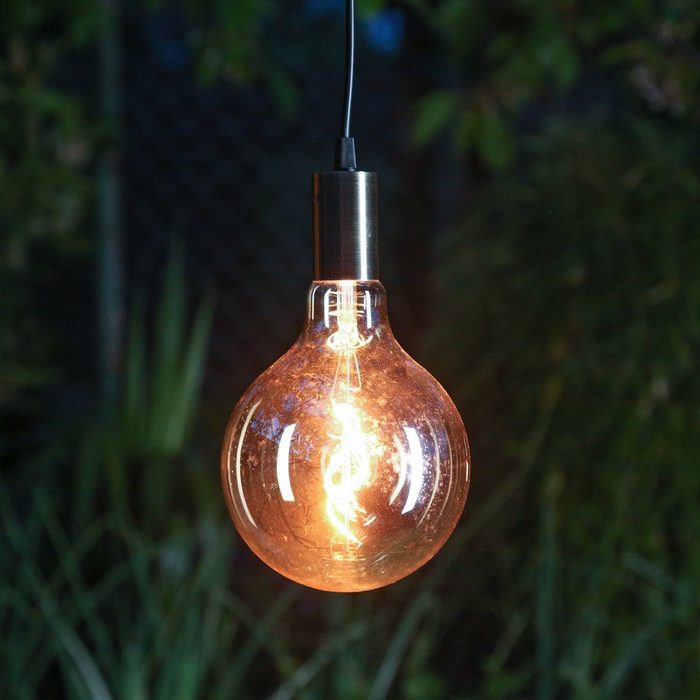 MARELIDA LED Kugelleuchte LED Leuchtkugel Hängeleuchte Glaskugel 15cm Batterie Timer für Terrasse amber LED Classic ultra-warmweiß / bernstein (1800K bis 2100K)