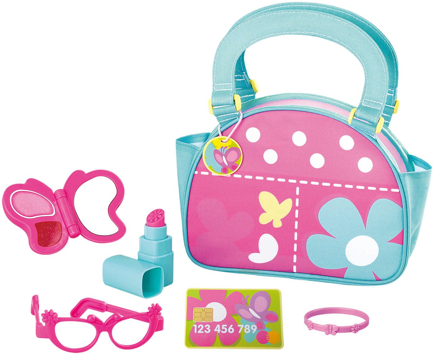 Play Handtasche Handtasche 6-tlg. Kinder Spielset mit Zubehör und Schminkspielzeug +3J