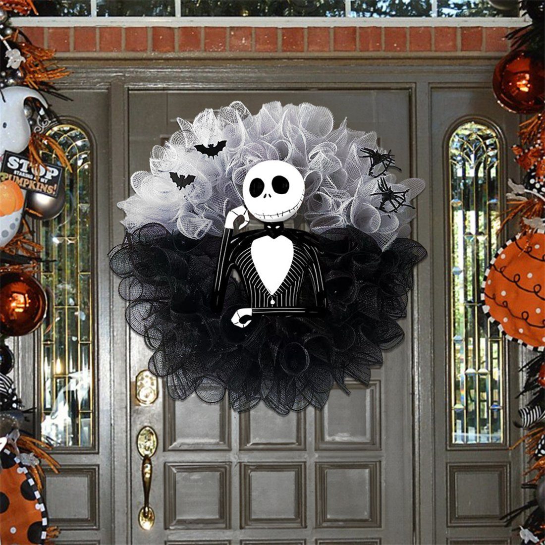 Kunstgirlande Halloween Skelett Simulation Kranz, Partydekoration Kranz Tür hängend, DÖRÖY