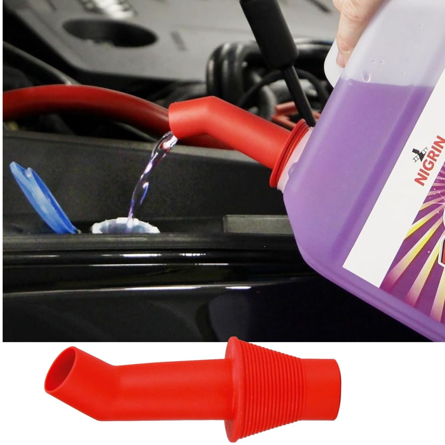 NIGRIN Benzinkanister Ausgießhilfe für Kanister Außgießer Rot (1 St), Universal belüftet flexibel tropffrei Stutzen Kanister-Zubehör 1L - 5L
