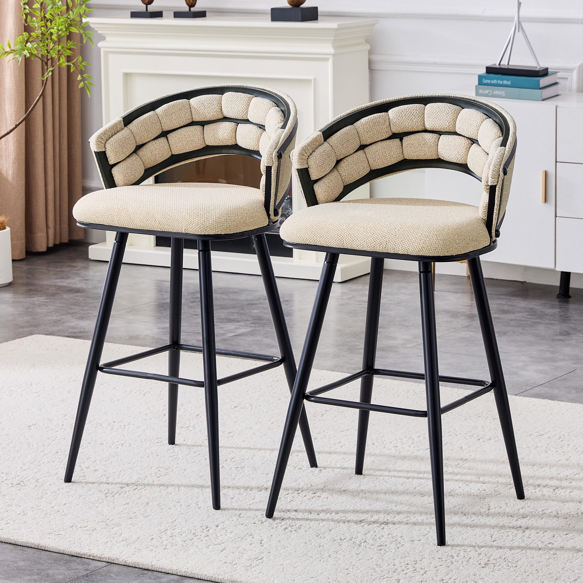 FANNOU Barhocker Velvet mit schwarzen Eisenbeinen (2 St), moderne Barstühle Höhenstühle für den heimischen Barbereich
