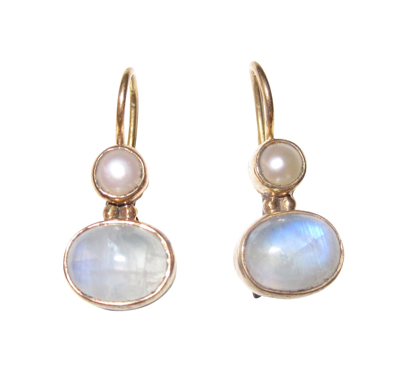 Paar Ohrhänger Puccini Mondstein Süßwasserperle klassisch Basic-Ohrringe