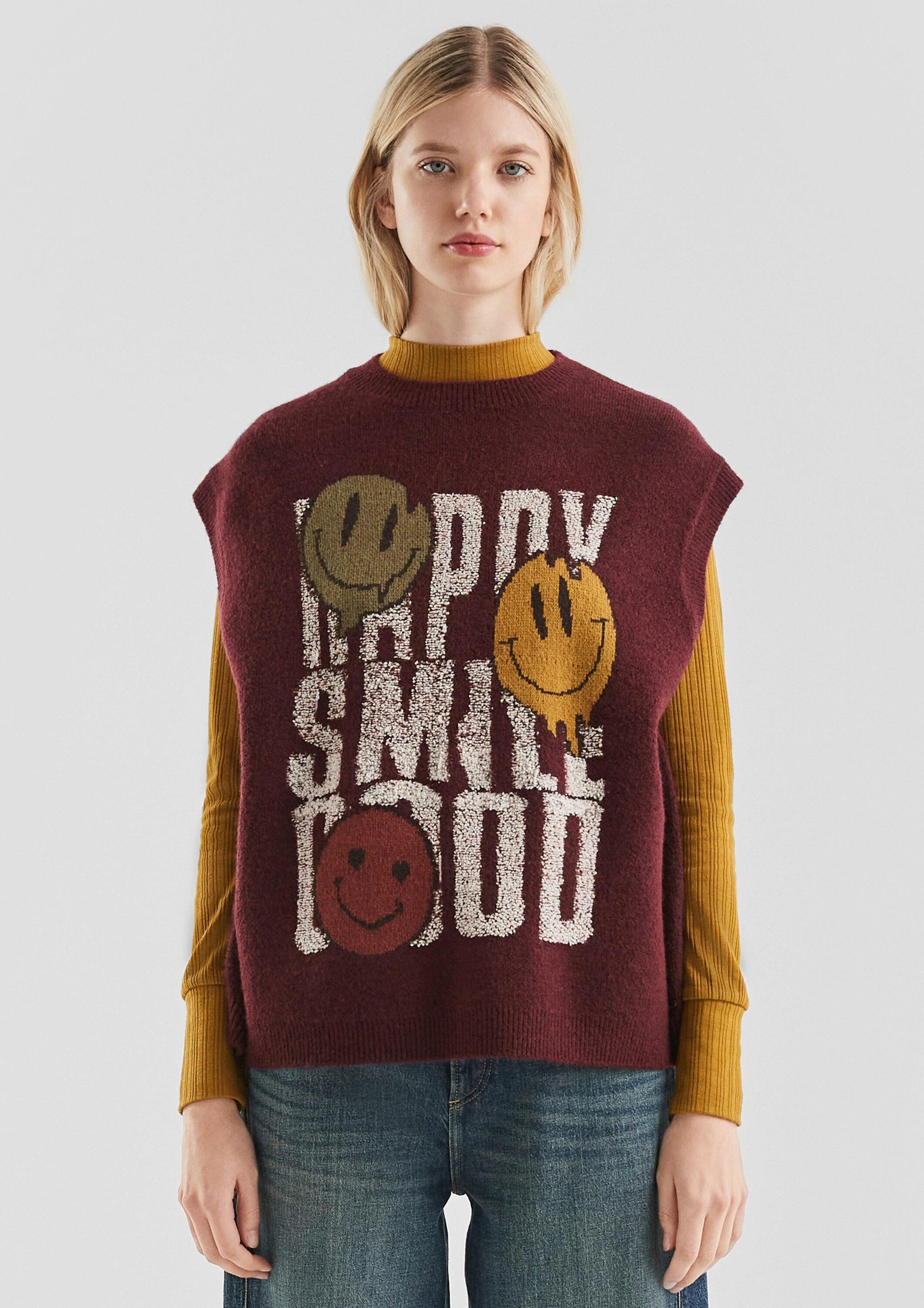 QS Kurzarmpullover Strickpullover Oversized Pullunder mit Intarsie günstig online kaufen